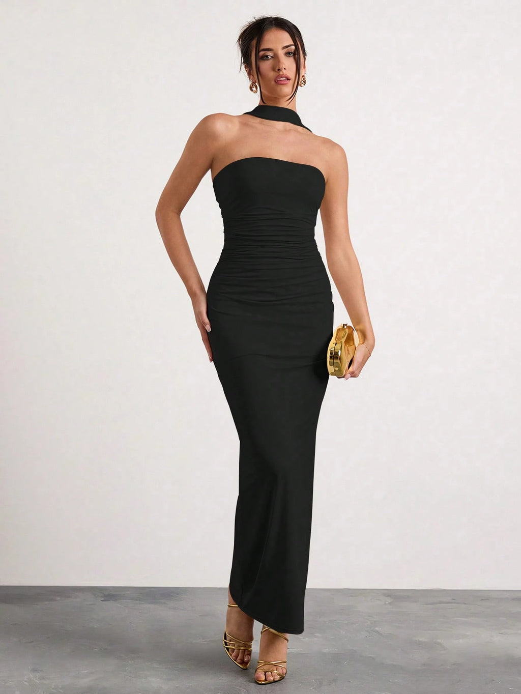 Glamine Women Summer Elegant Plum Purple Sleeveless Pleated Halter Neck Long Dress,Slim Banquet Evening Gown - image 5