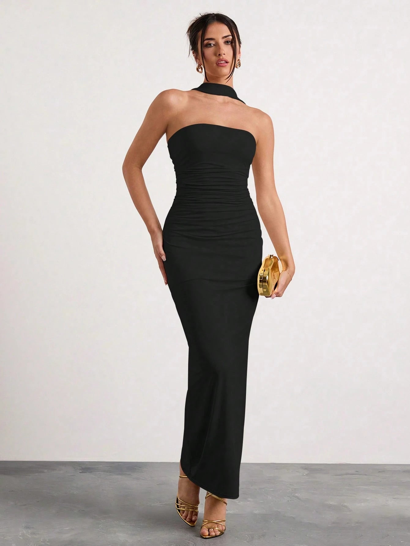 Glamine Women Summer Elegant Plum Purple Sleeveless Pleated Halter Neck Long Dress,Slim Banquet Evening Gown - image 5