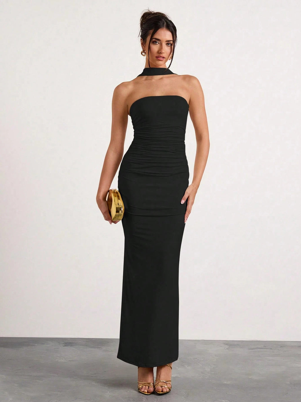 Glamine Women Summer Elegant Plum Purple Sleeveless Pleated Halter Neck Long Dress,Slim Banquet Evening Gown - image 7