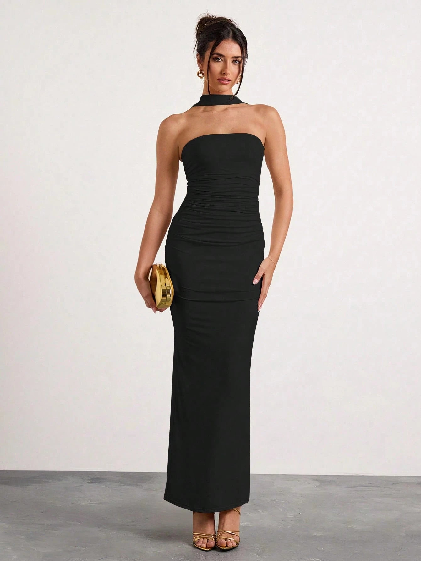 Glamine Women Summer Elegant Plum Purple Sleeveless Pleated Halter Neck Long Dress,Slim Banquet Evening Gown - image 7