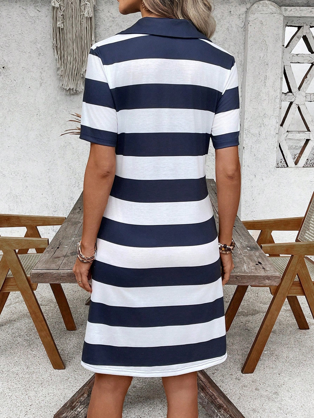 EMERY ROSE Women's Summer Striped Lapel Short Sleeve Casual