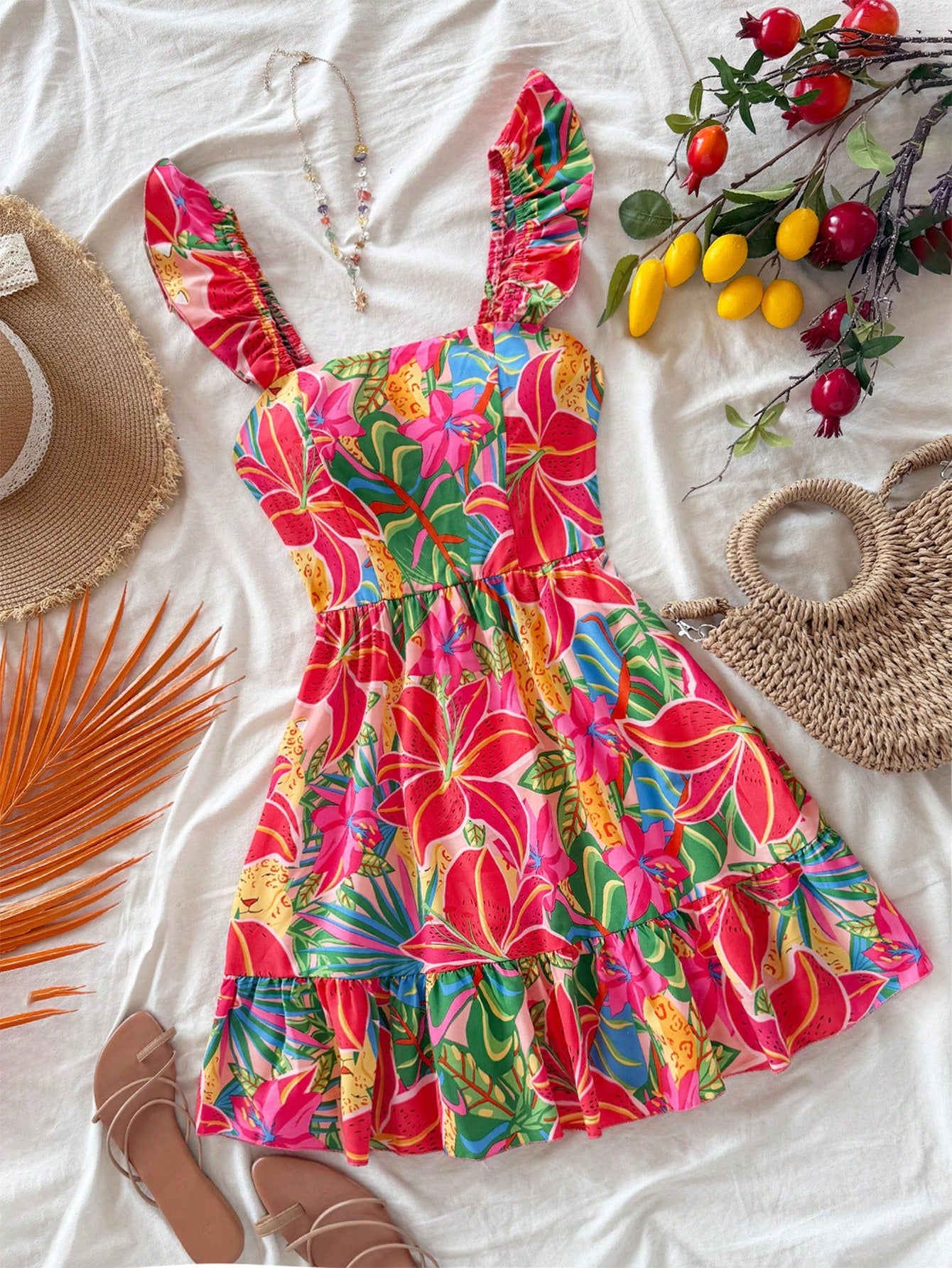 Soleia Women's Pink And Green Floral Tropical Print Casual Loose