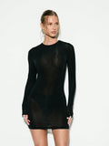 KIZN Long Sleeve Bodycon Mini Dress Stretch Ribbed Fall Winter Sweater Dress Turtleneck Form Fitting Club