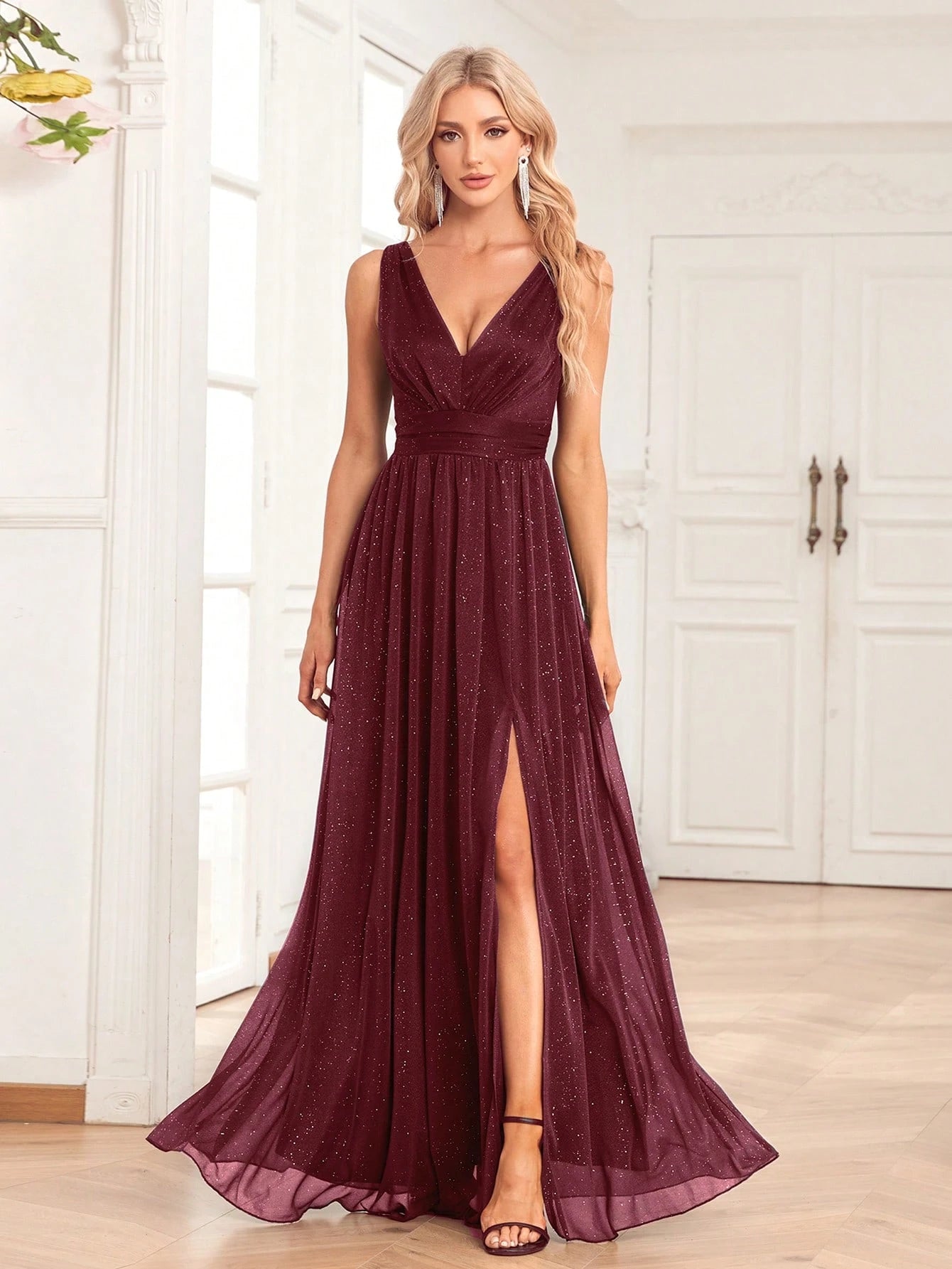 XUCTHHC Elegant V-Neck Sleeveless Tulle A-Line Bridesmaid Dresses, Wedding Guest - image 16