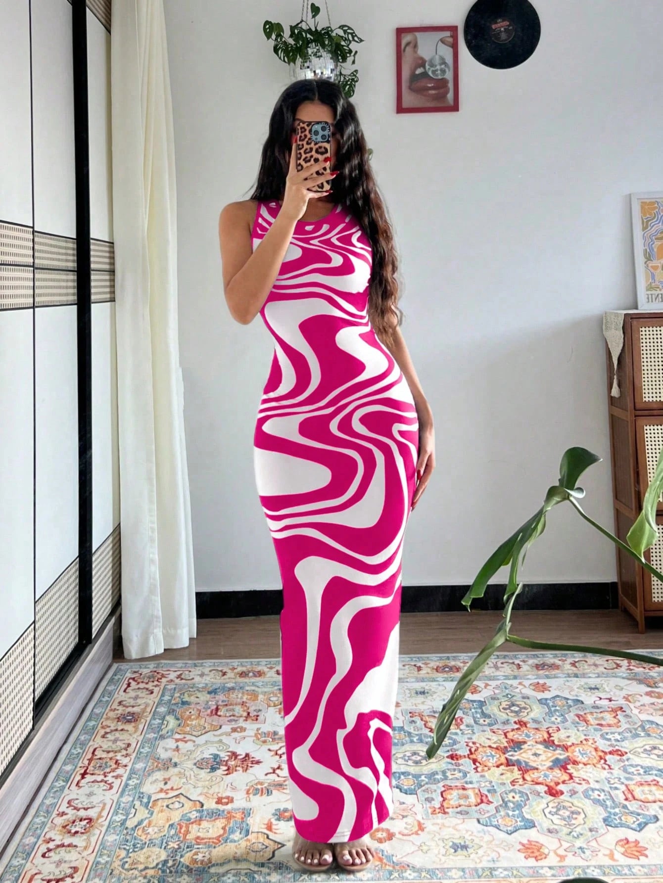 Rafferiza Women's Tie-Dye Print Fitted Dress, Summer Long Dress,