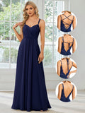 EVERPRETTY Elegant Chiffon Backless Floral Embroidered Sage Green Bridesmaid Dress, Suitable For Birthday