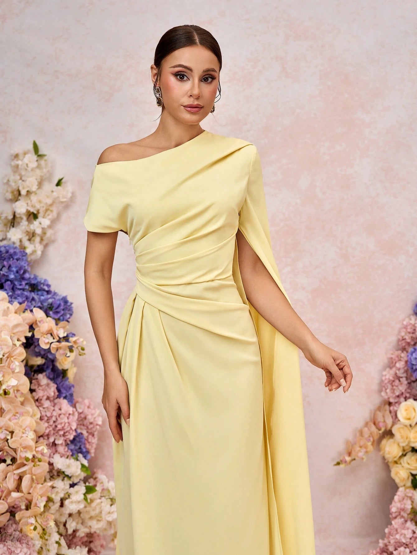 Elitara Elegant Asymmetric Sleeve Ruffle Hem Long Sleeve Dress, Suitable For Wedding, Party, Date, Formal - image 8