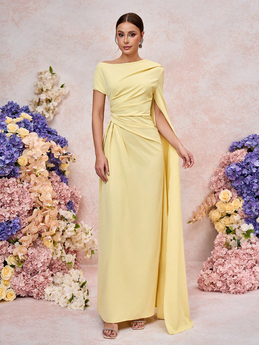 Elitara Elegant Asymmetric Sleeve Ruffle Hem Long Sleeve Dress, Suitable For Wedding, Party, Date, Formal - image 12