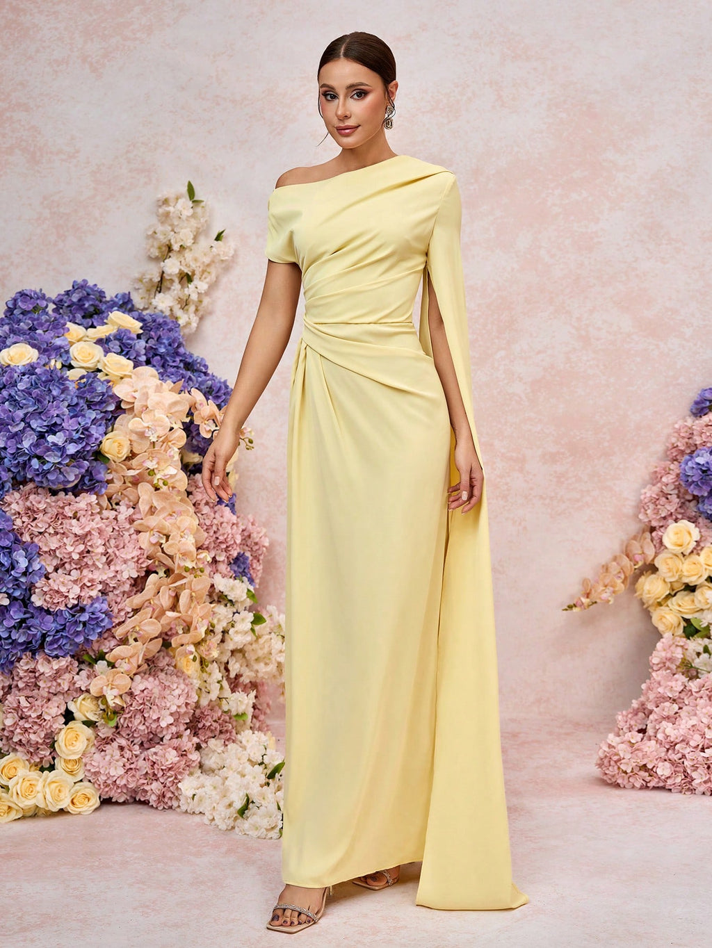 Elitara Elegant Asymmetric Sleeve Ruffle Hem Long Sleeve Dress, Suitable For Wedding, Party, Date, Formal - image 13