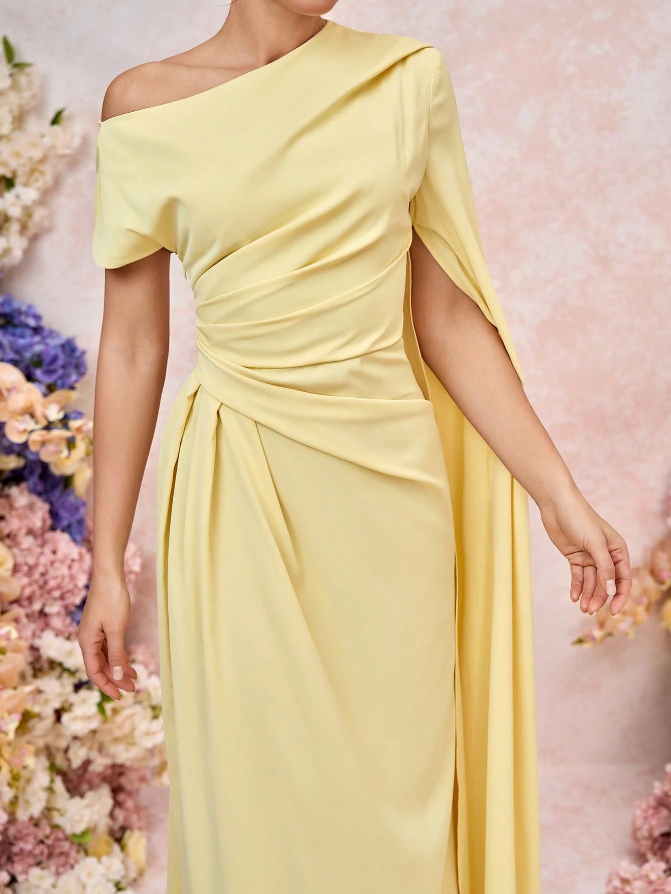 Elitara Elegant Asymmetric Sleeve Ruffle Hem Long Sleeve Dress, Suitable For Wedding, Party, Date, Formal - image 14