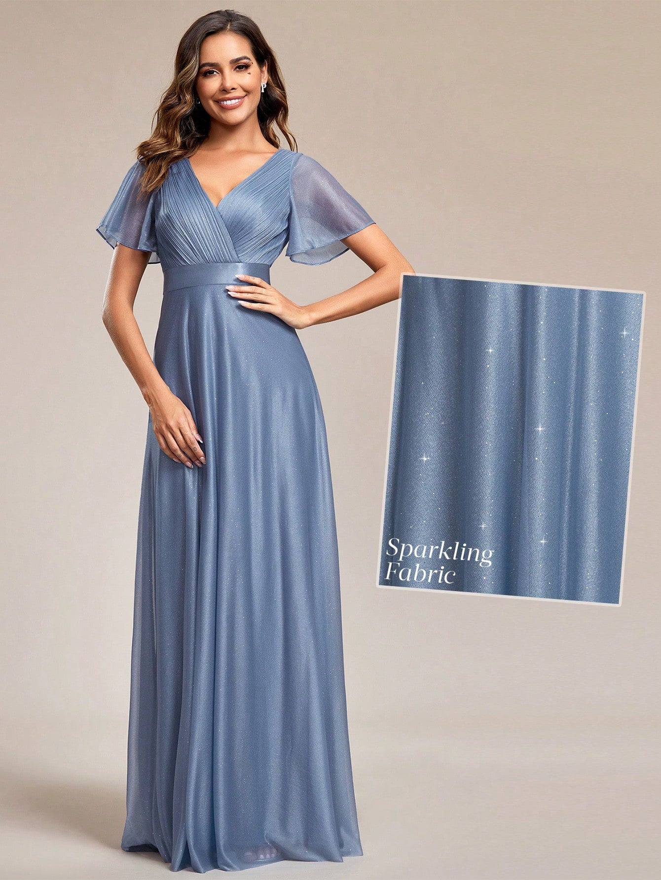 EVERPRETTY Elegant V-Neck Ruffle Sequin Bridesmaid Dress, Formal Evening Gown Wedding Spring - image 17