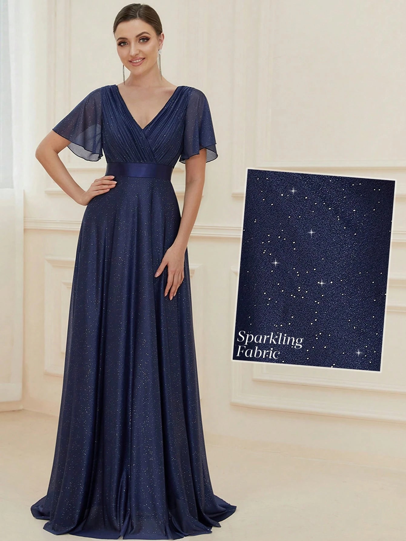 EVERPRETTY Elegant V-Neck Ruffle Sequin Bridesmaid Dress, Formal Evening Gown Wedding Spring - image 7
