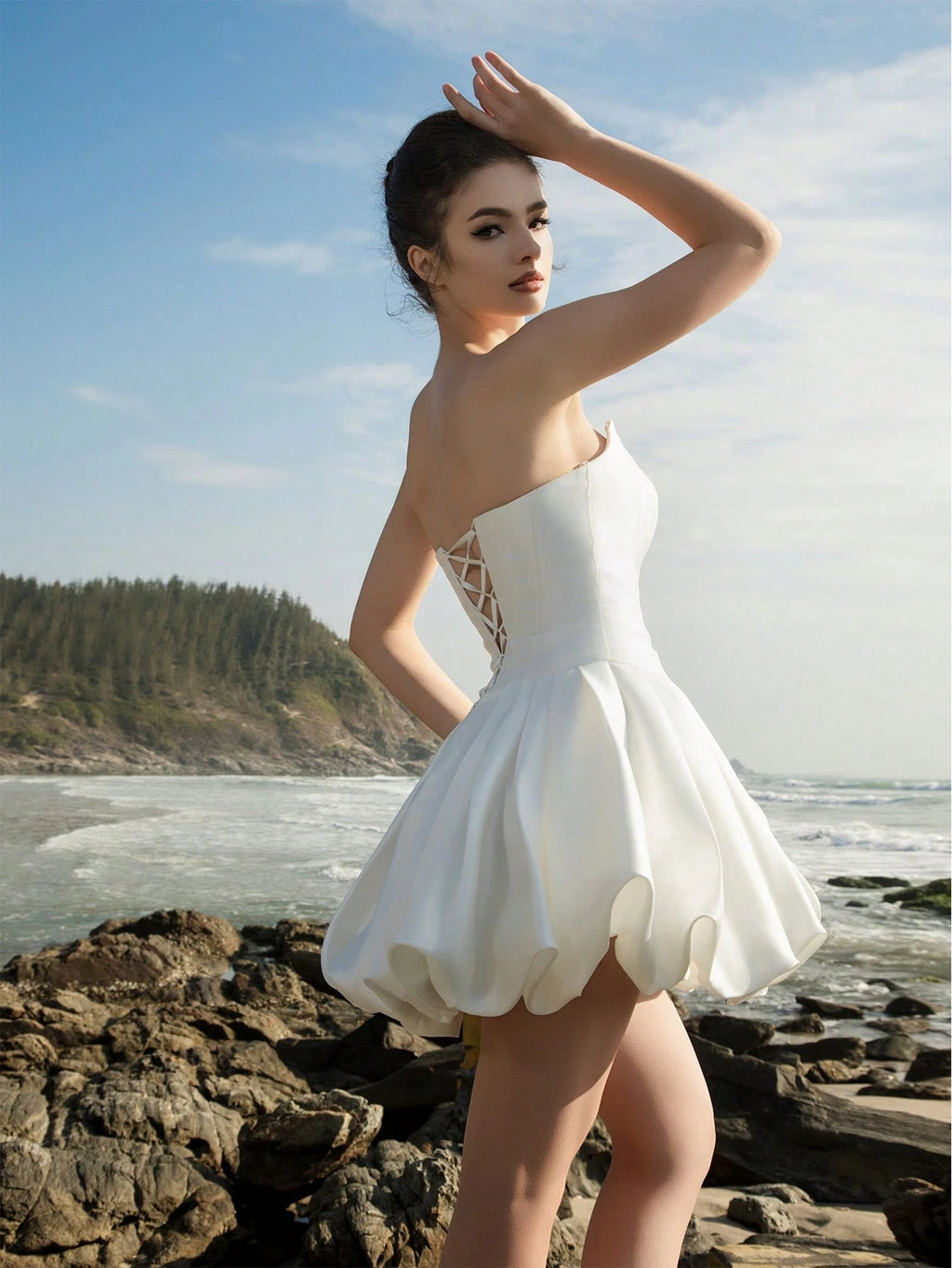 HEARBOBO New Year Chic Women Off Shoulder Satin Puff Skirt Sexy Sweet Mini Dress For Party, Bridal Shower - image 5