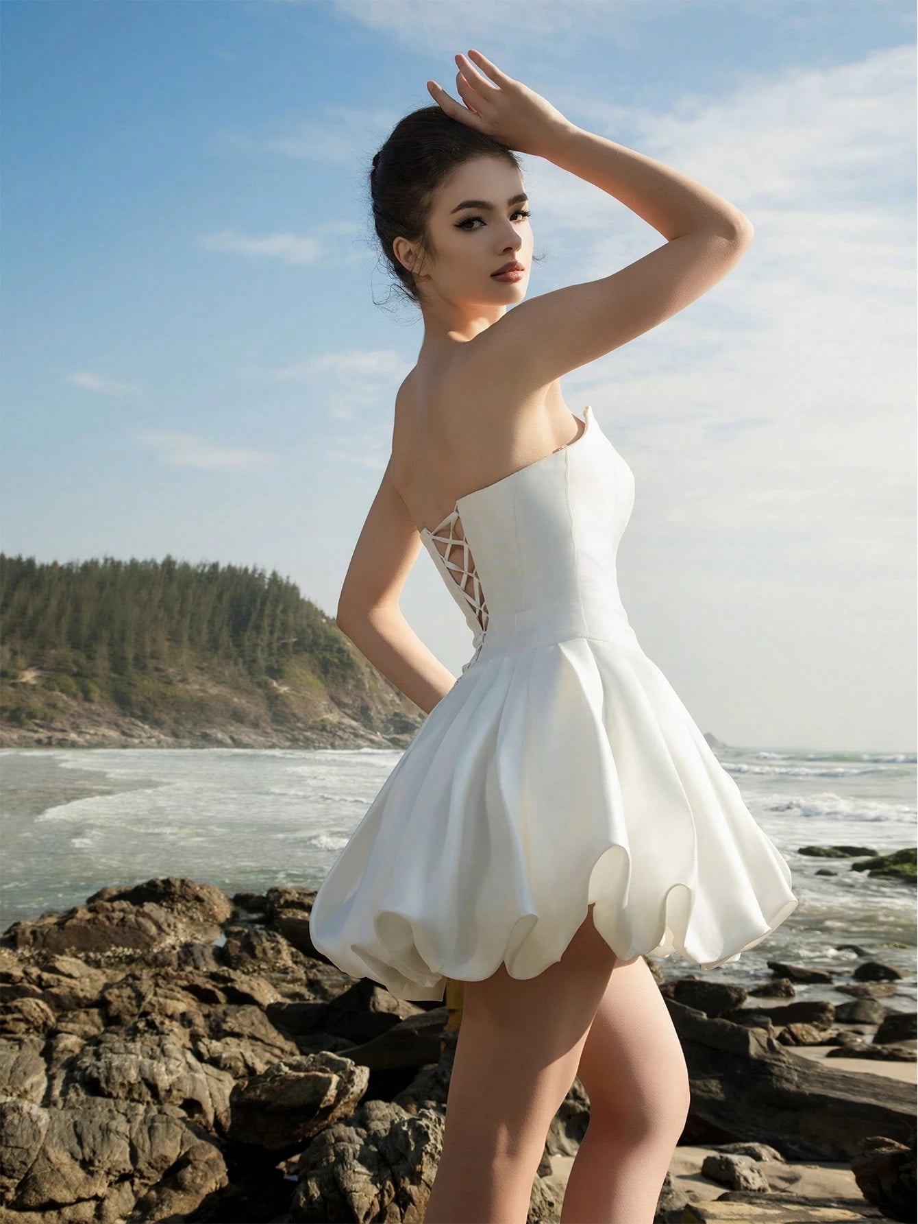 HEARBOBO New Year Chic Women Off Shoulder Satin Puff Skirt Sexy Sweet Mini Dress For Party, Bridal Shower - image 5