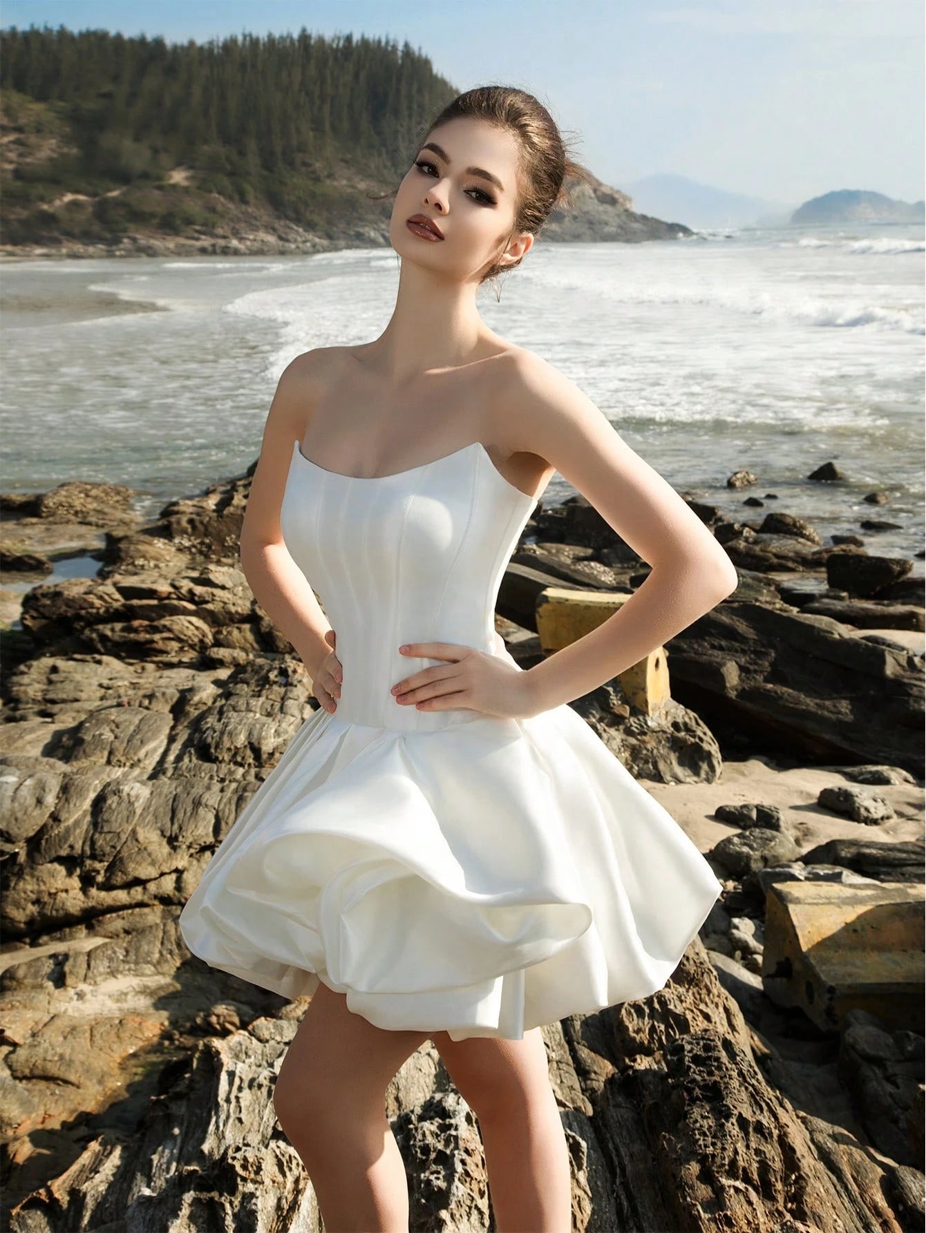 HEARBOBO New Year Chic Women Off Shoulder Satin Puff Skirt Sexy Sweet Mini Dress For Party, Bridal Shower - image 6
