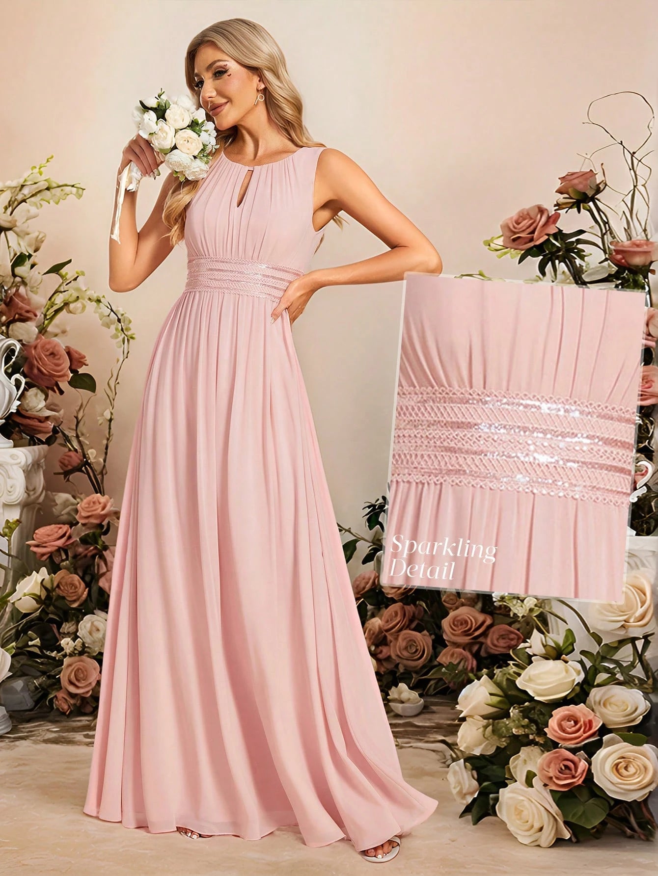 Romantic Chiffon Backless Ruffle Detail Light Blue Bridesmaid Dress, Semi-Formal Wedding Guest Dress, - image 8