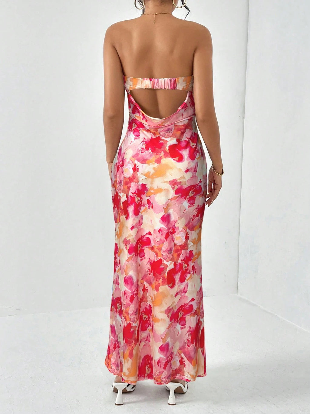 Firerie Spring Break Floral Print Draped Backless Tube Long Summer Dress,Summer Dresses For Women