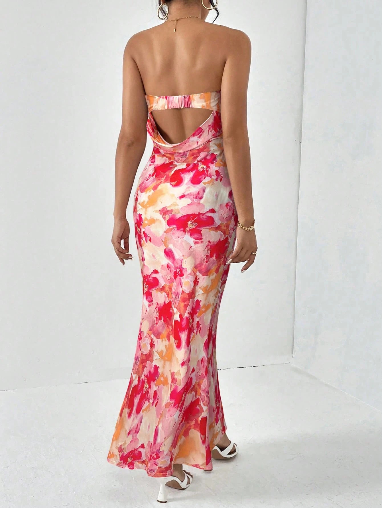 Firerie Spring Break Floral Print Draped Backless Tube Long Summer Dress,Summer Dresses For Women - image 2