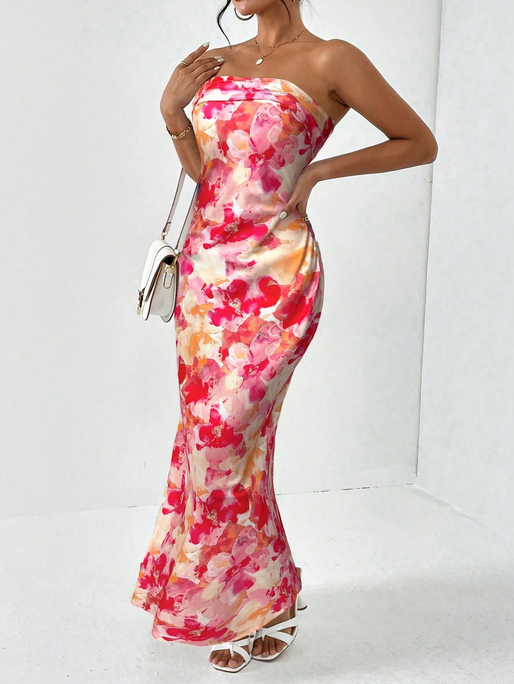 Firerie Spring Break Floral Print Draped Backless Tube Long Summer Dress,Summer Dresses For Women - image 5