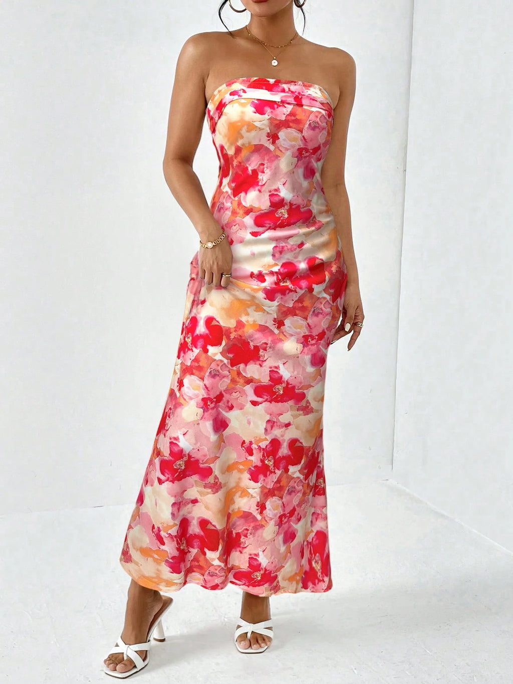 Firerie Spring Break Floral Print Draped Backless Tube Long Summer Dress,Summer Dresses For Women - image 6
