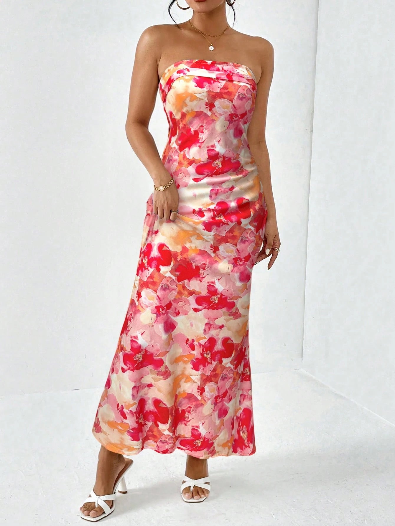 Firerie Spring Break Floral Print Draped Backless Tube Long Summer Dress,Summer Dresses For Women - image 6