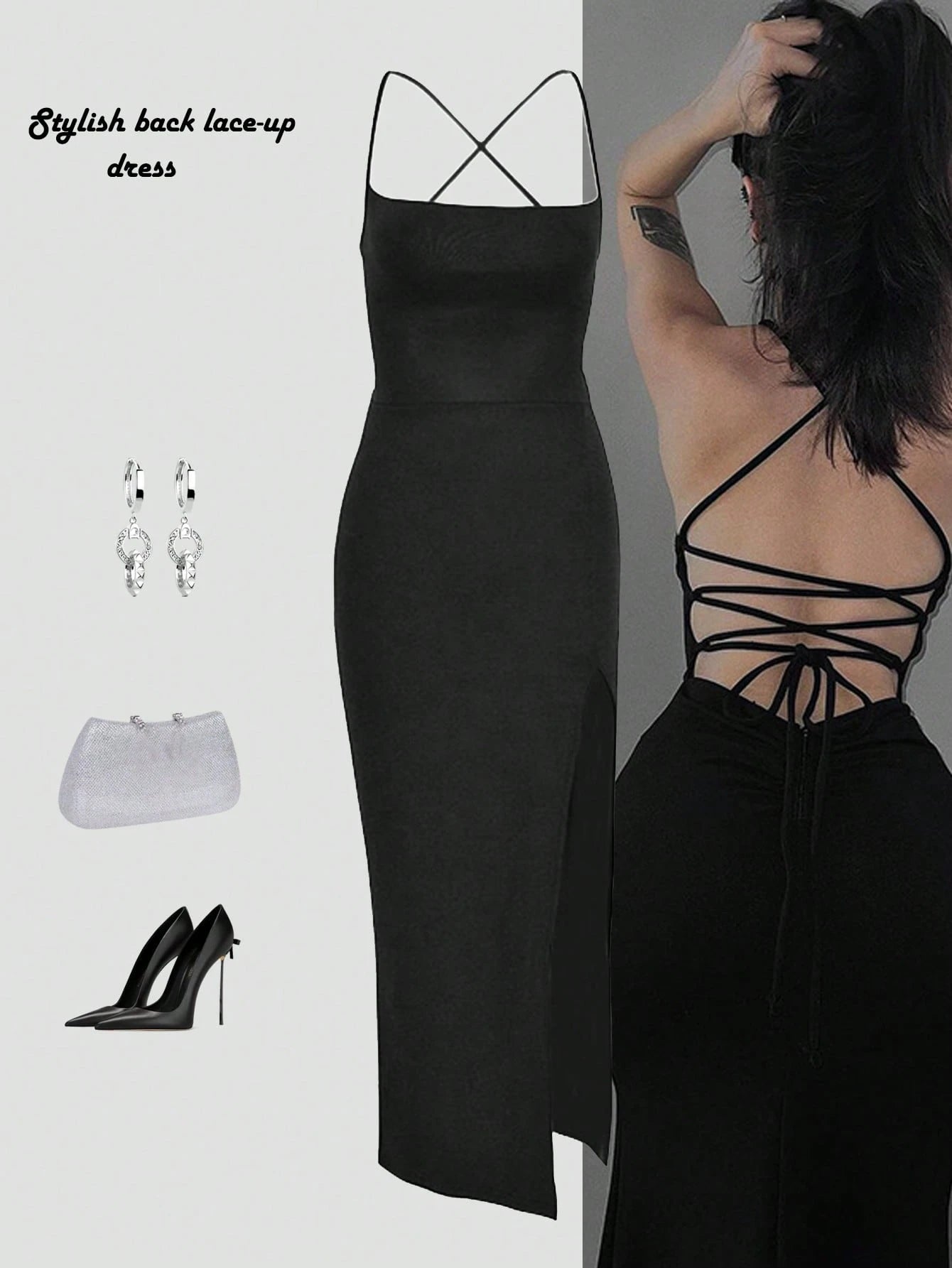 Dresses Solid Color Spaghetti Strap Large Backless Hip Pleats Large Slits Hip-Covering Sexy Sleeveless Party - image 4