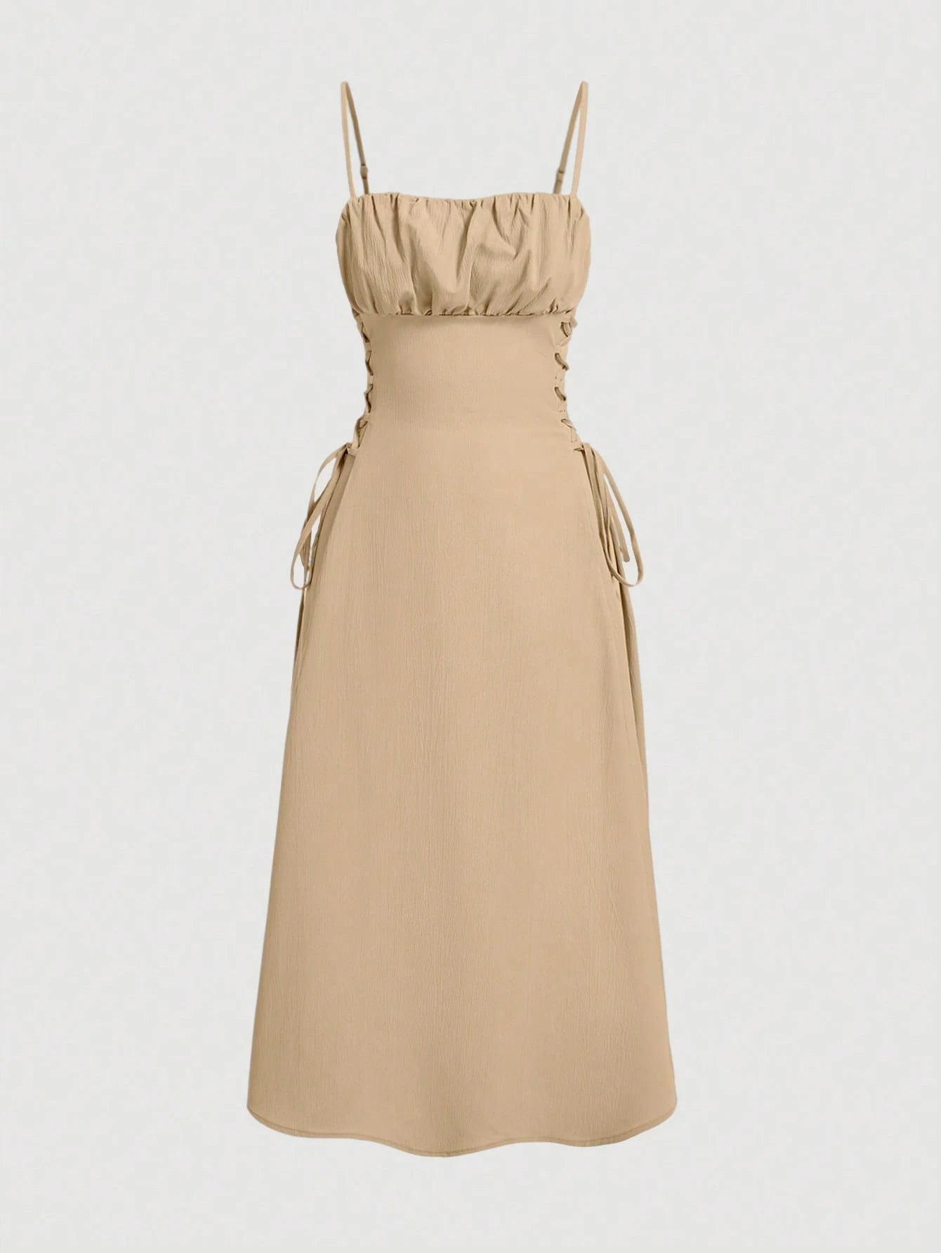 MOD Solid Ruched Bust Lace Up Side Formal Cami Long Dress,Pastel