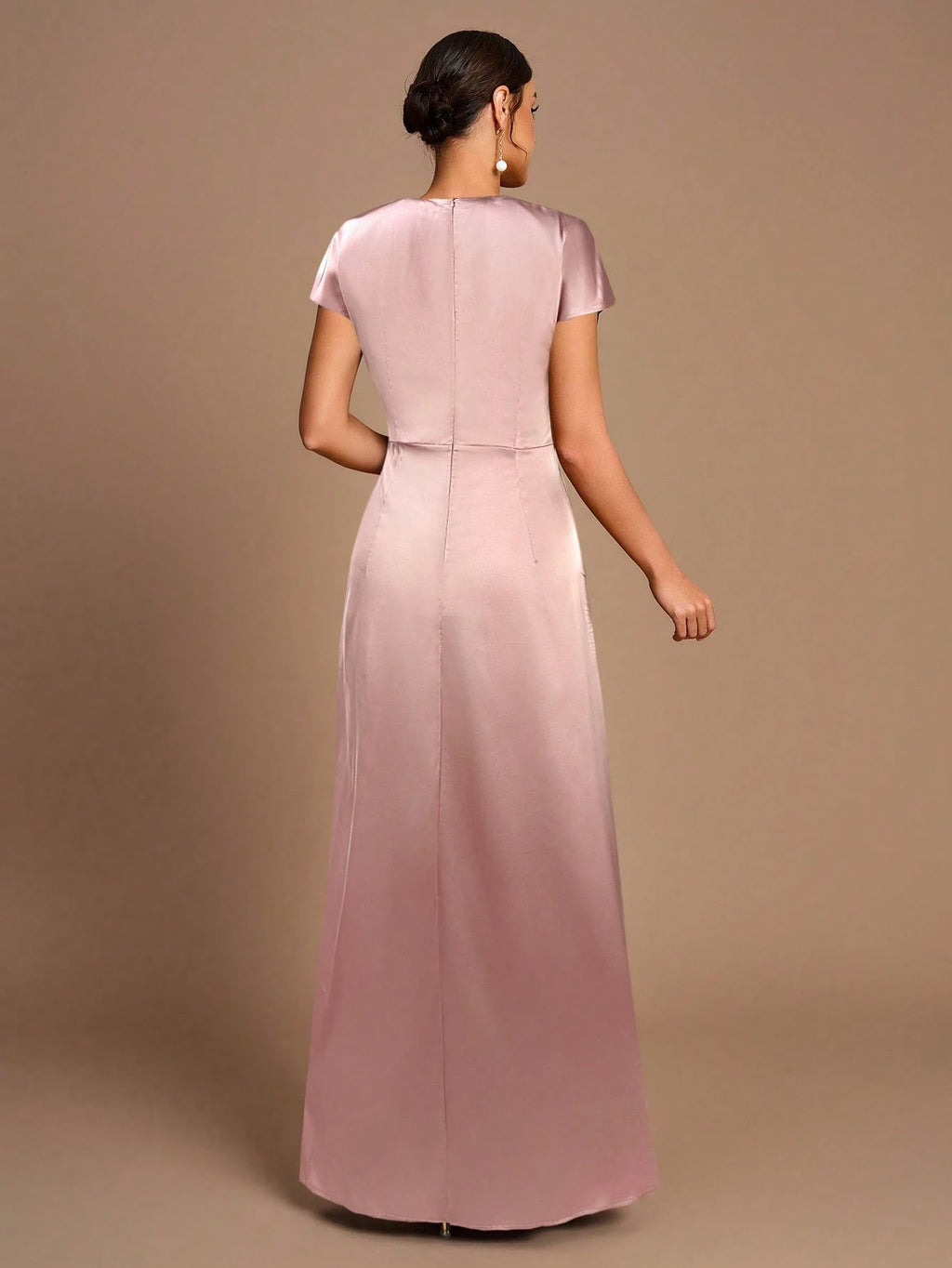 Belle Elegant Romantic Dignified Brown Satin Pleated Sleeveless A-Hem Side Slit Bridesmaid Dress - image 16