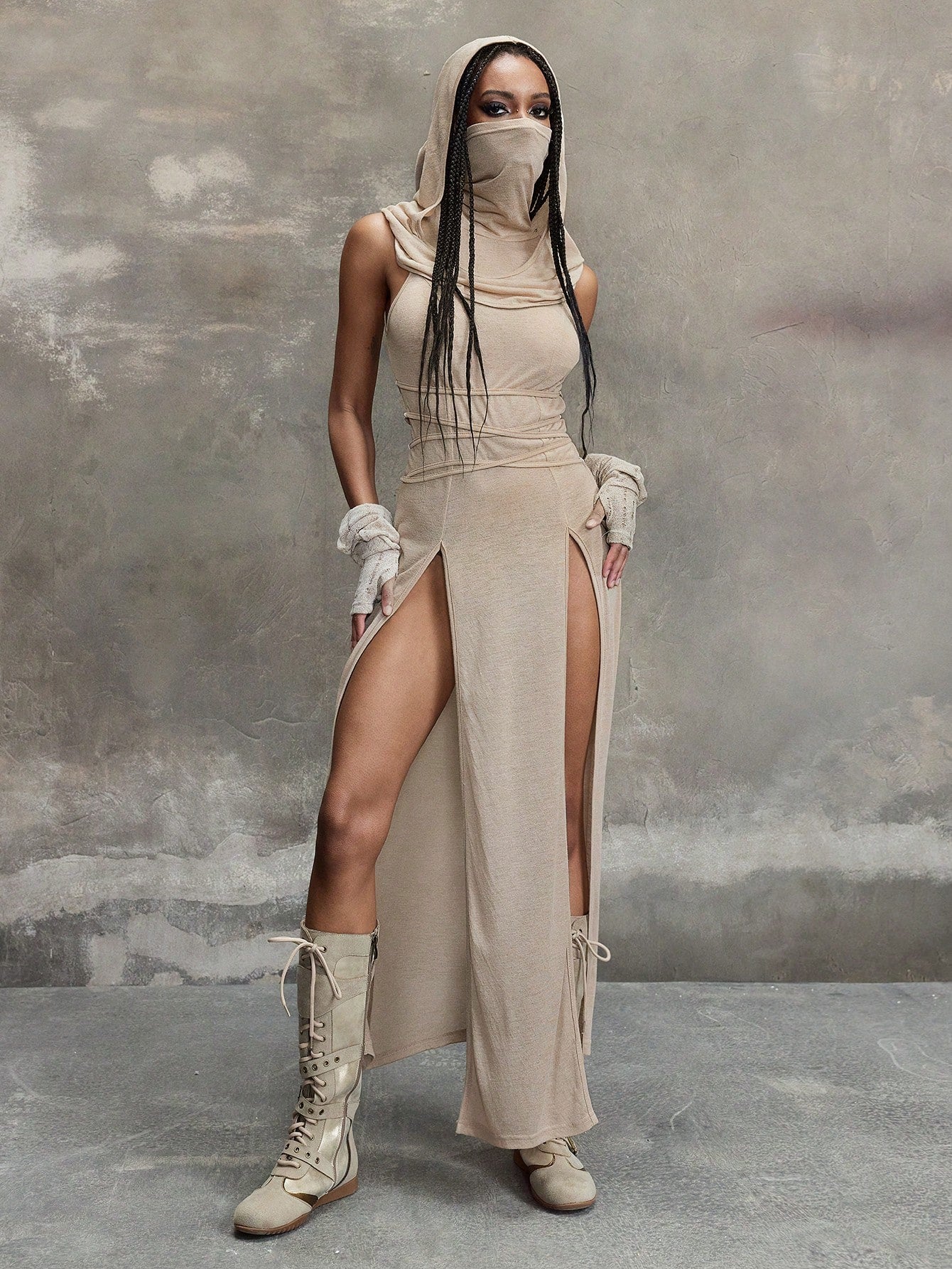 Grunge Punk Y2K Vintage Apocalypse Inspired Hooded Plunge Neckline