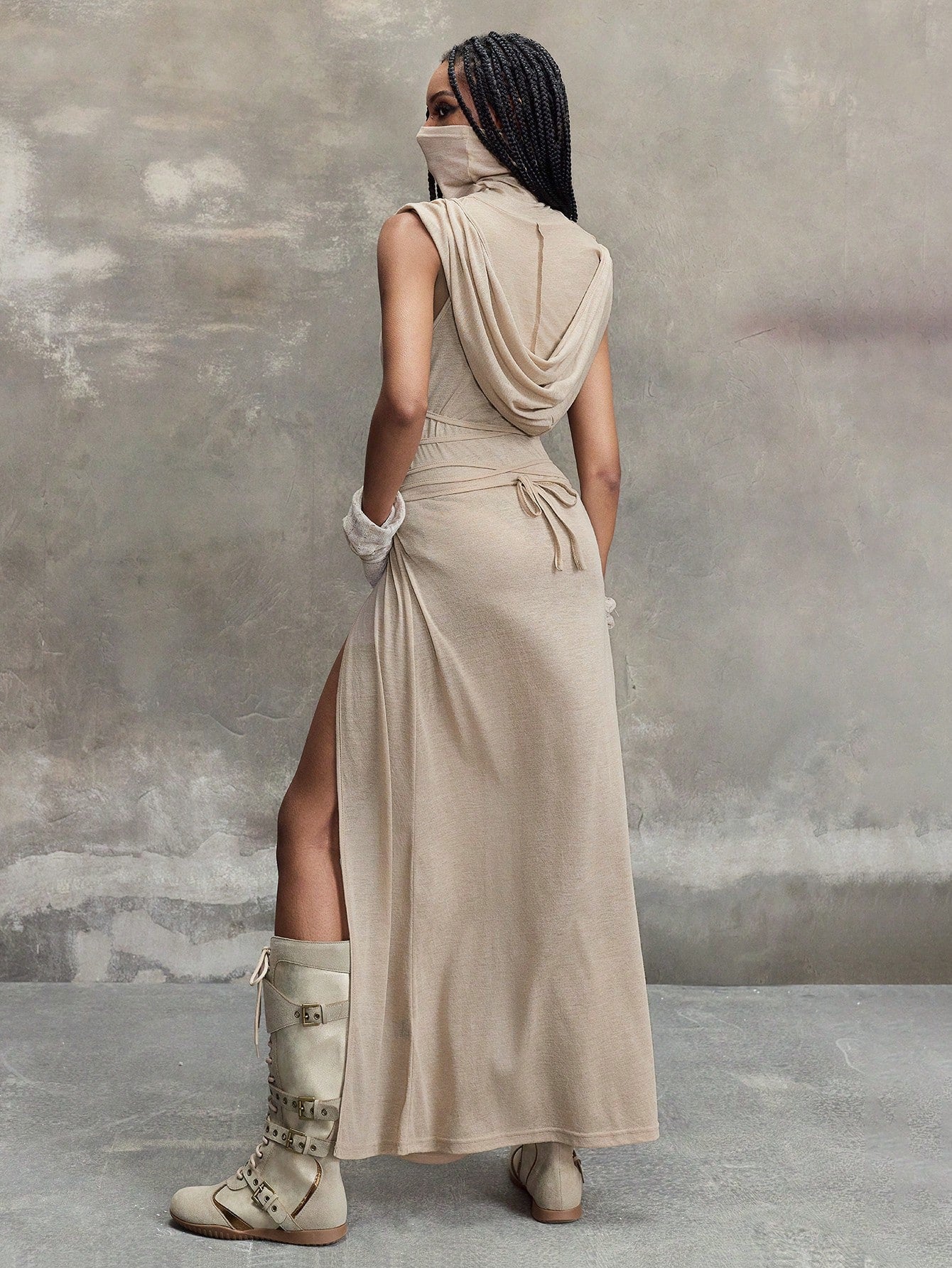 Grunge Punk Y2K Vintage Apocalypse Inspired Hooded Plunge Neckline