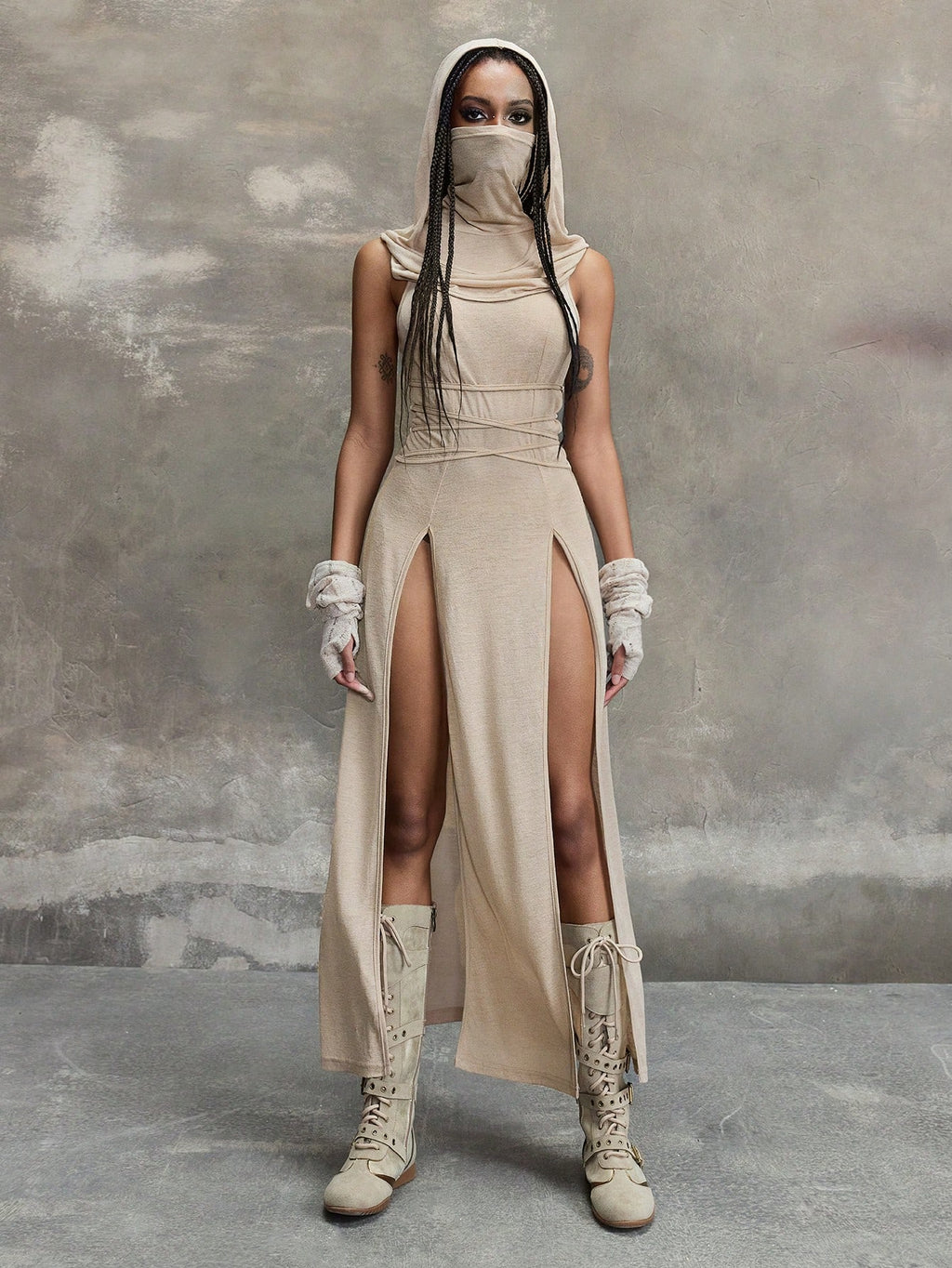 Grunge Punk Y2K Vintage Apocalypse Inspired Hooded Plunge Neckline