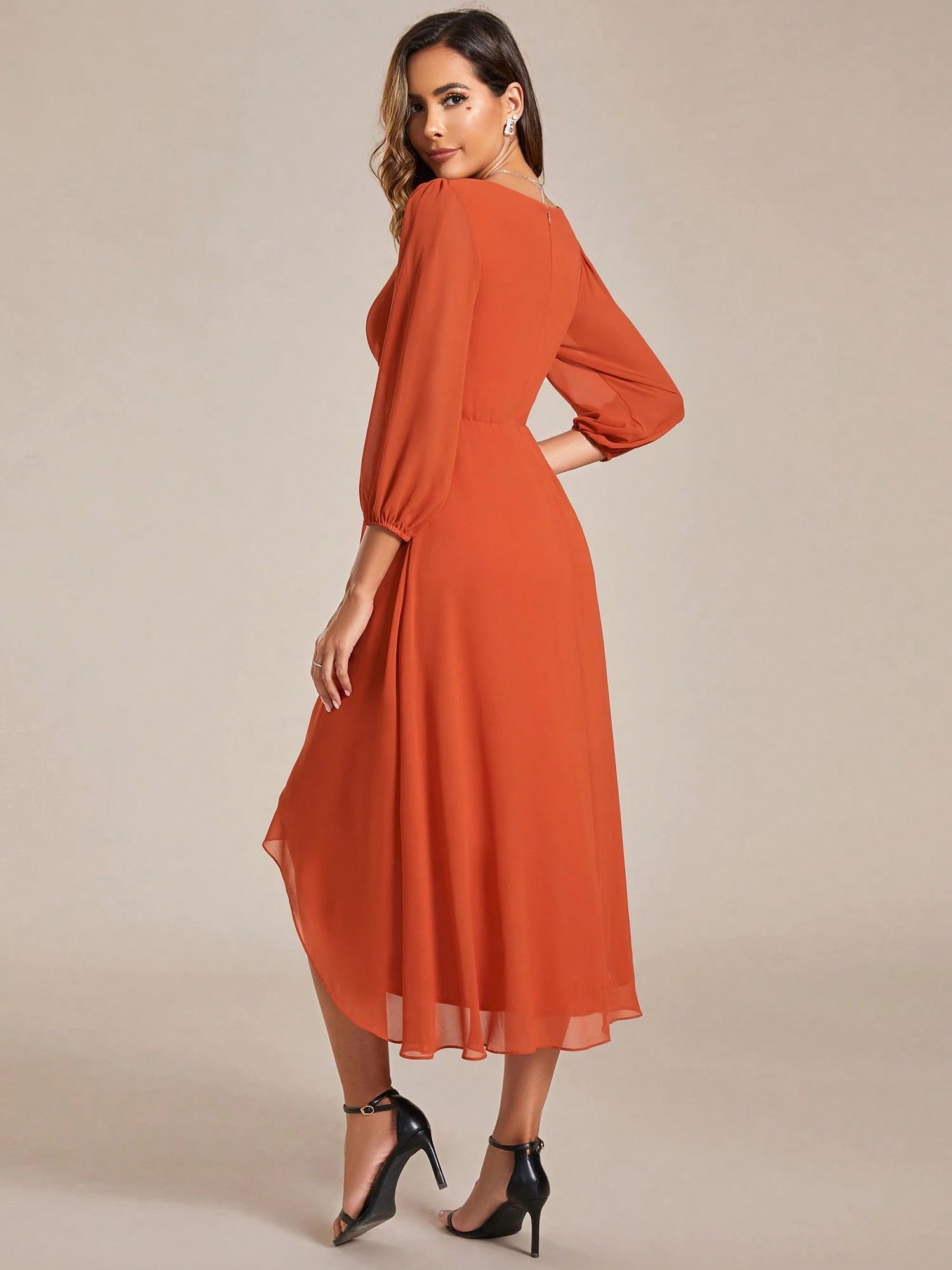 EVERPRETTY Elegant Lantern Sleeve Pleated Chiffon Bridesmaid Dress, Formal Gown, Wedding Guest Dress - image 18