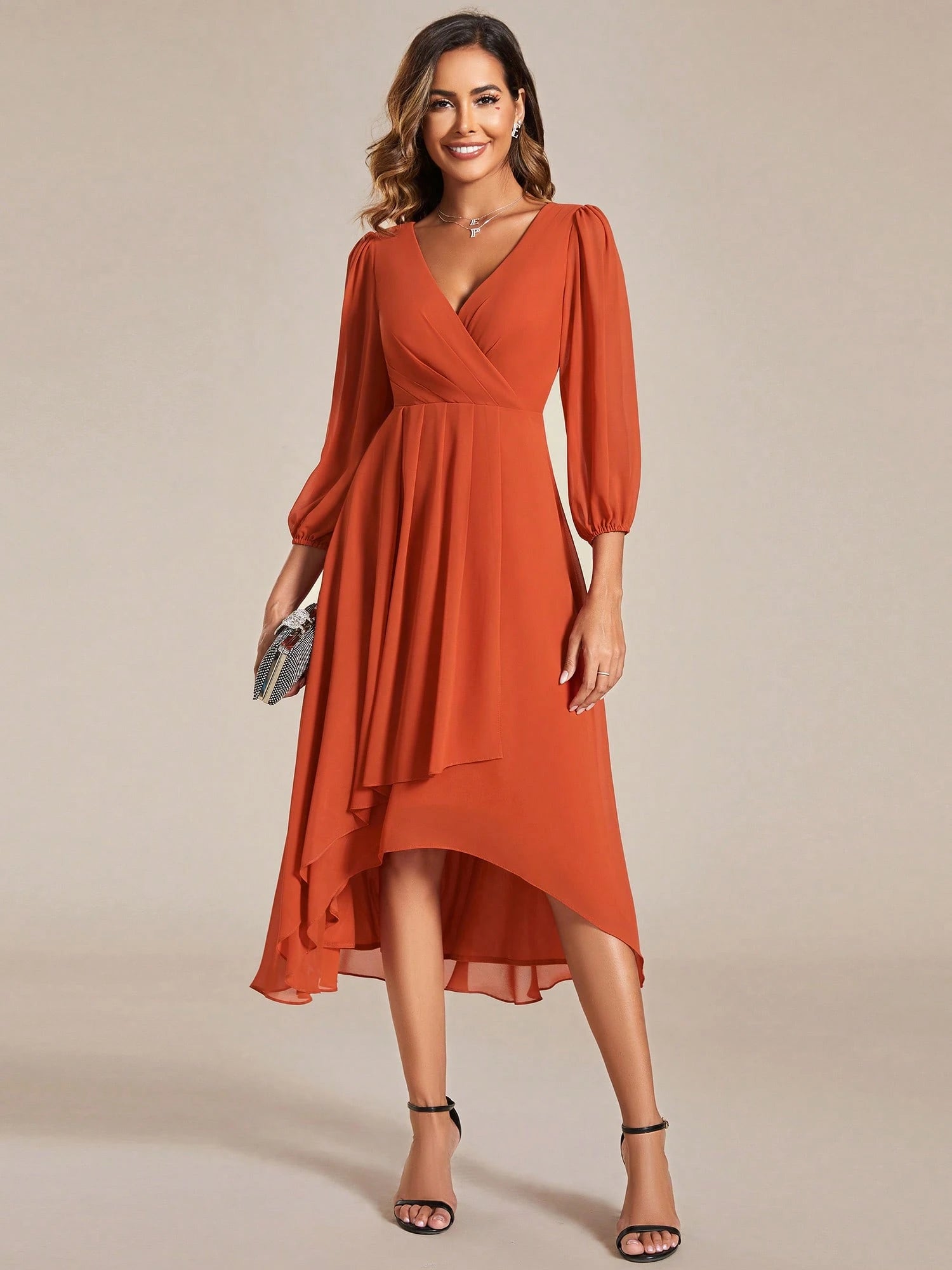 EVERPRETTY Elegant Lantern Sleeve Pleated Chiffon Bridesmaid Dress, Formal Gown, Wedding Guest Dress - image 19