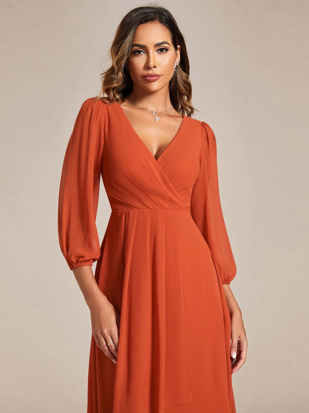 EVERPRETTY Elegant Lantern Sleeve Pleated Chiffon Bridesmaid Dress, Formal Gown, Wedding Guest Dress - image 20