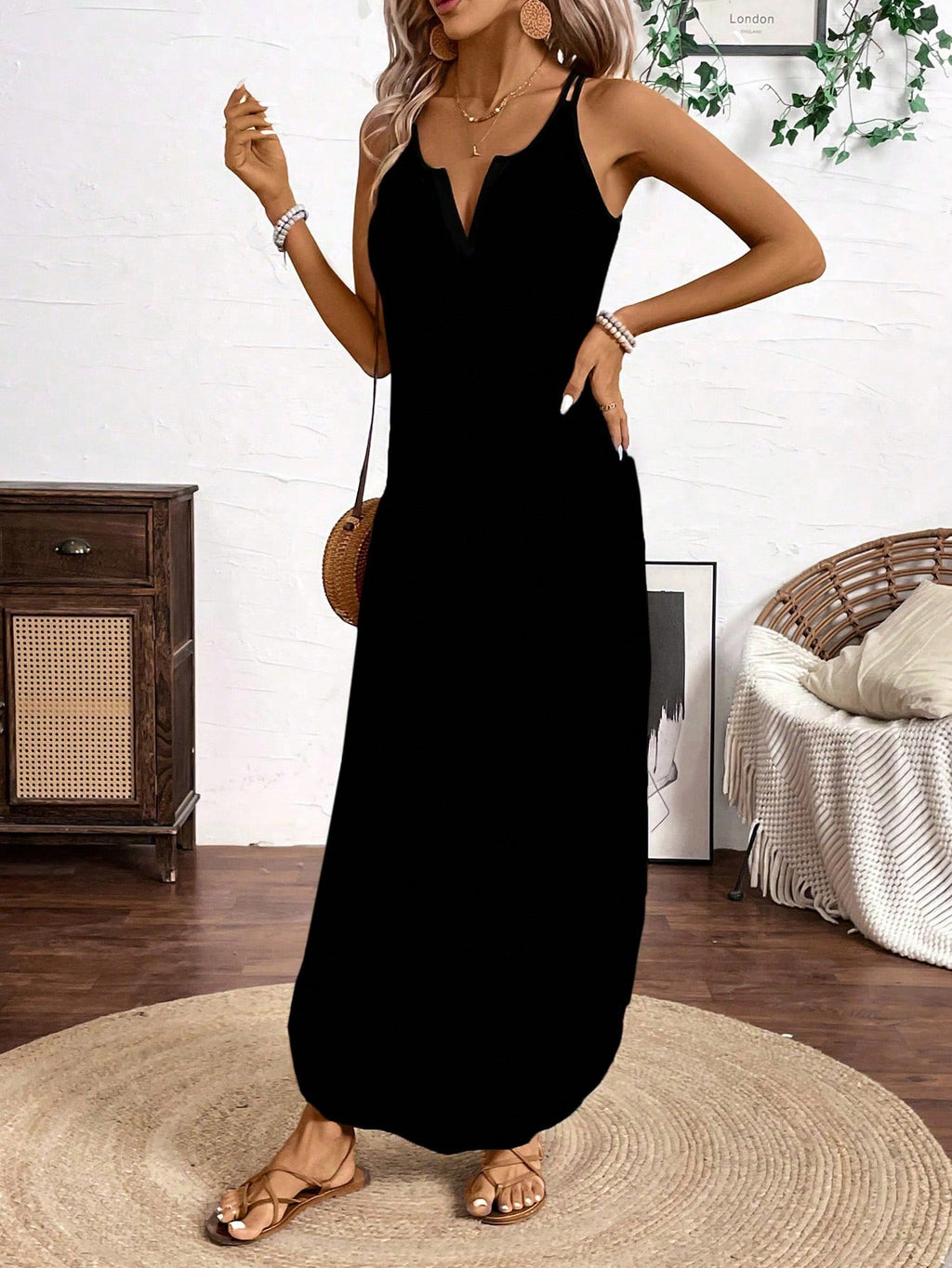 Breezaya Vertical Striped Multi-Colored Spaghetti Strap Dress Maxi