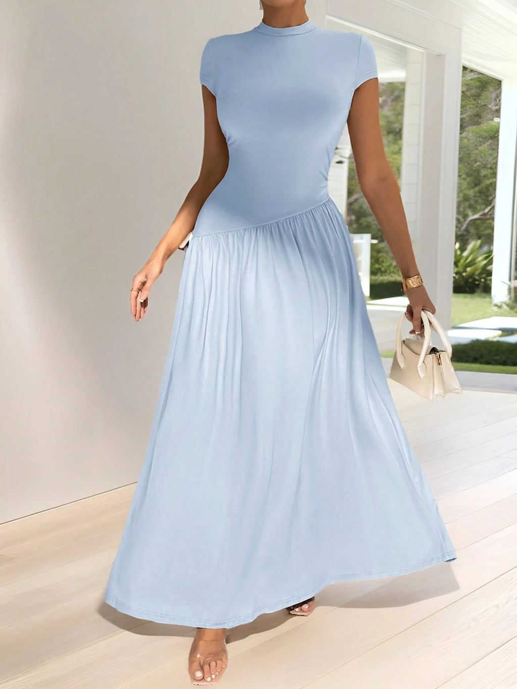 Elegant Minimalist Daily Wear Unique Solid Color Short Sleeve Fitted