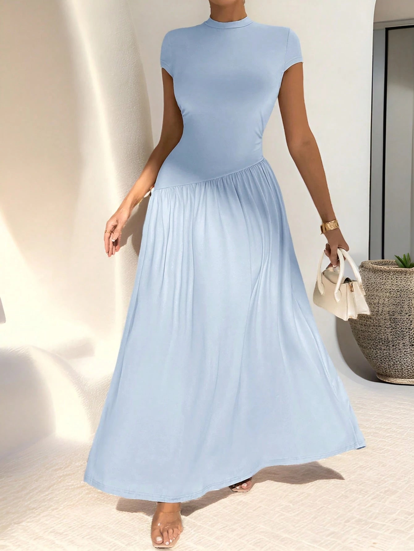 Elegant Minimalist Daily Wear Unique Solid Color Short Sleeve Fitted