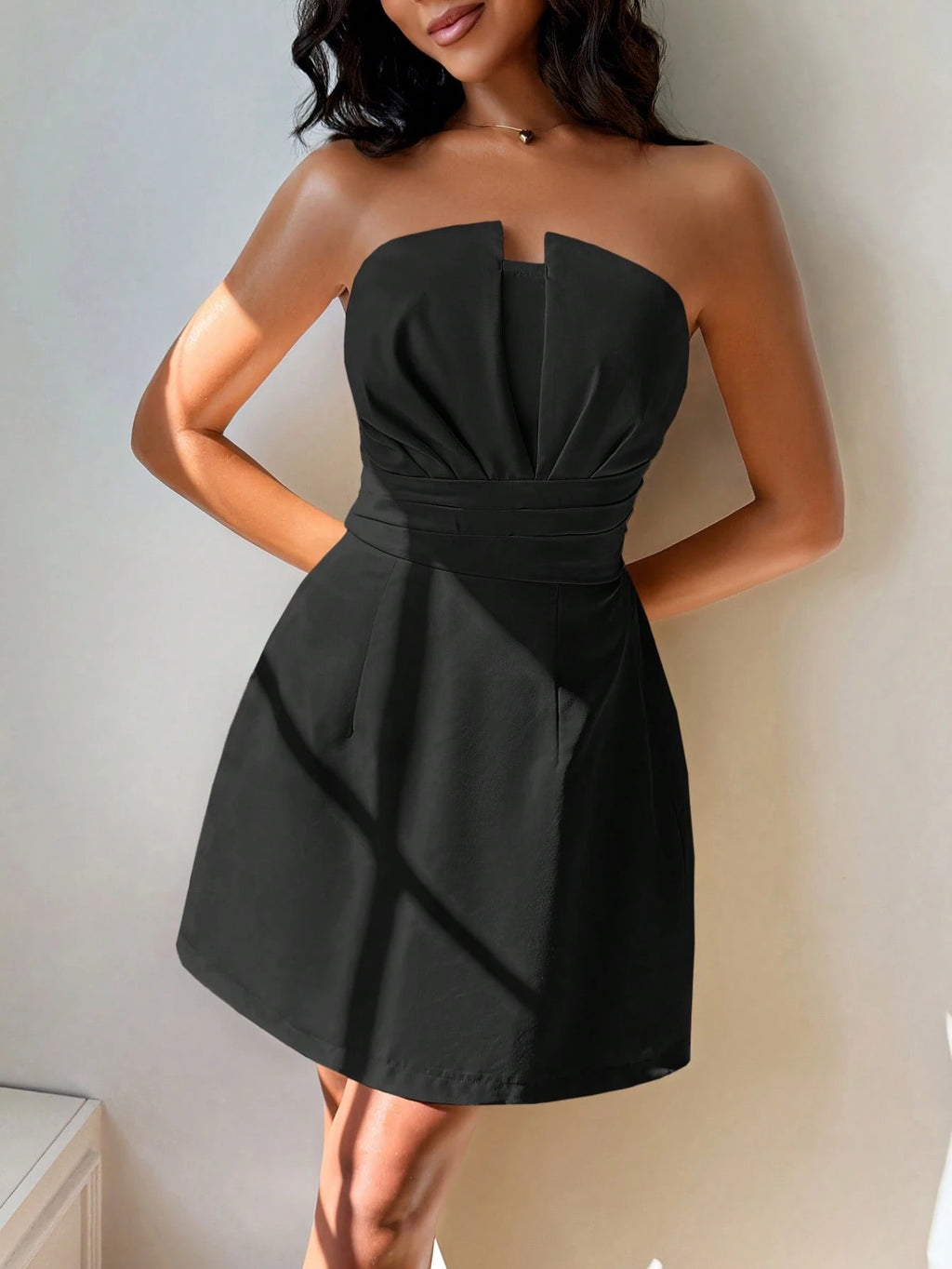 Women's Elegant Sexy Strapless Solid Color Dress Summer Red - image 7