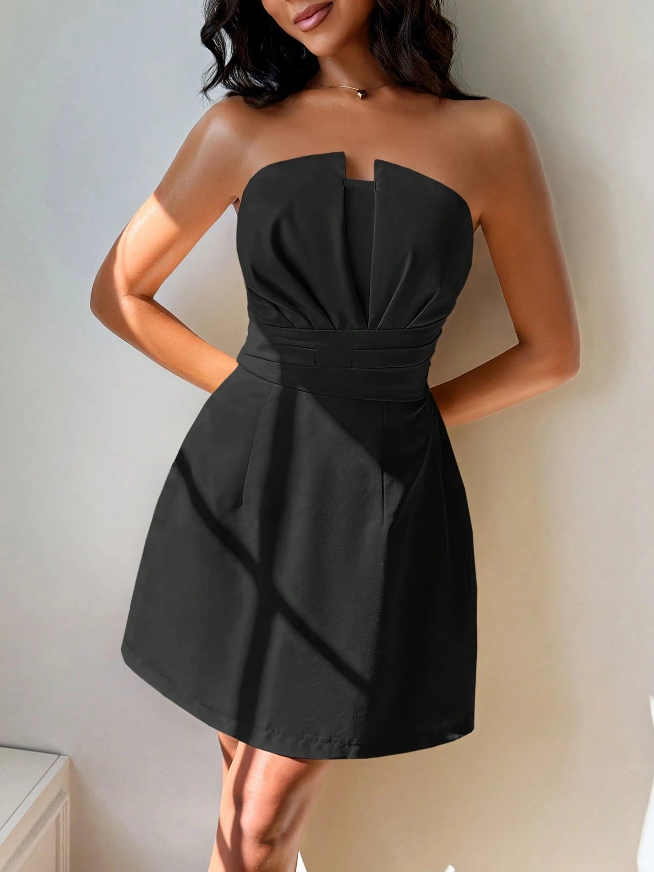 Women's Elegant Sexy Strapless Solid Color Dress Summer Red - image 7