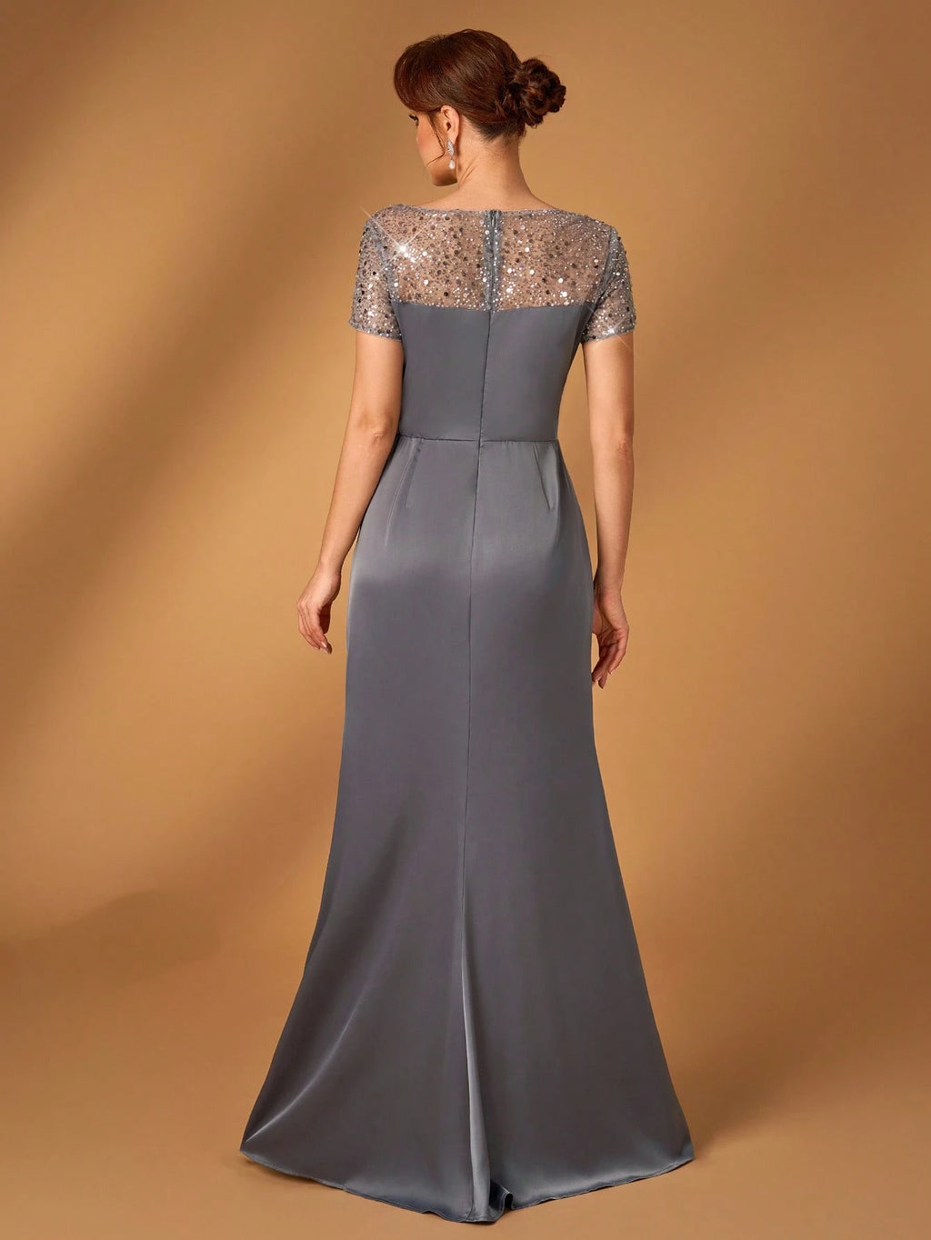Serin Navy Blue,Winter,Formal,Evening,Elegant Luxurious Pearl & Sequin Embellished Satin Ruched Fishtail Hem - image 9