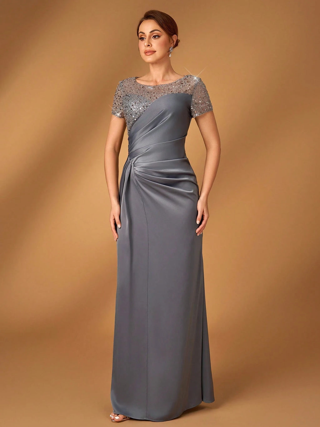 Serin Navy Blue,Winter,Formal,Evening,Elegant Luxurious Pearl & Sequin Embellished Satin Ruched Fishtail Hem - image 11