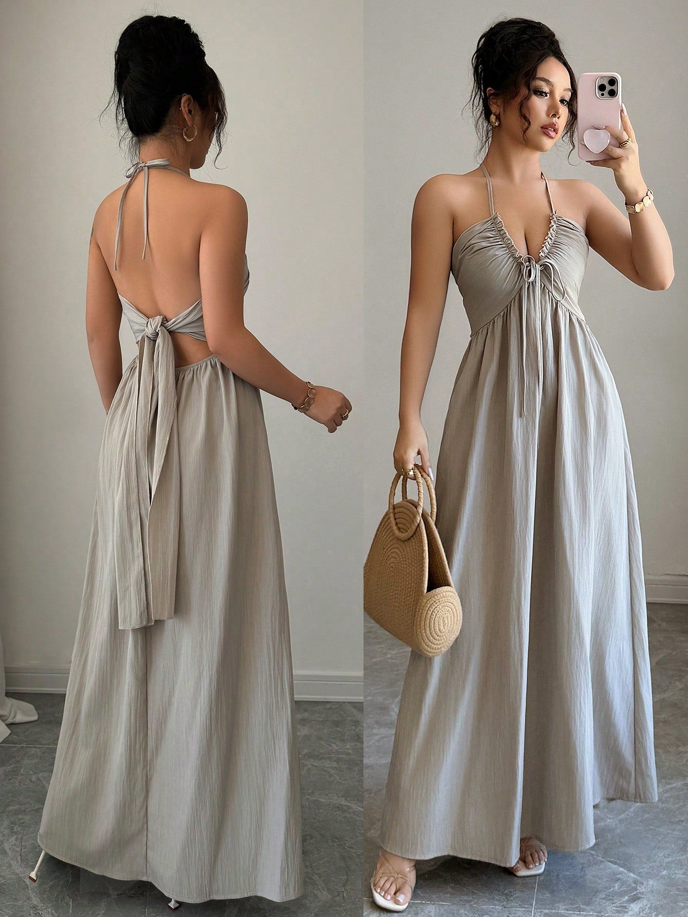 Rafferiza Women's Summer Sexy Beach Vacation Style Solid Color Halter Backless A-Line Dress Halter Dress - image 7