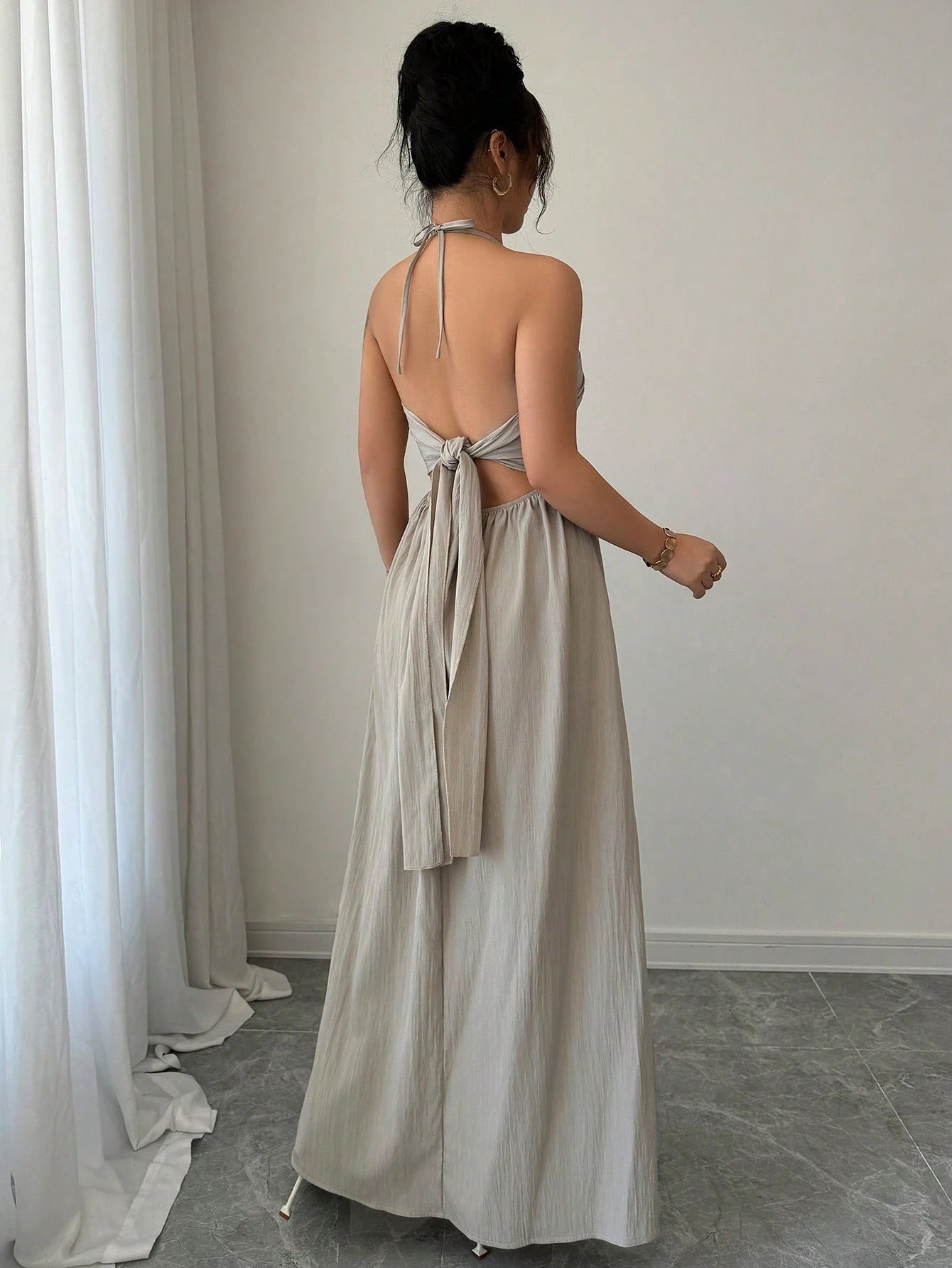 Rafferiza Women's Summer Sexy Beach Vacation Style Solid Color Halter Backless A-Line Dress Halter Dress - image 8