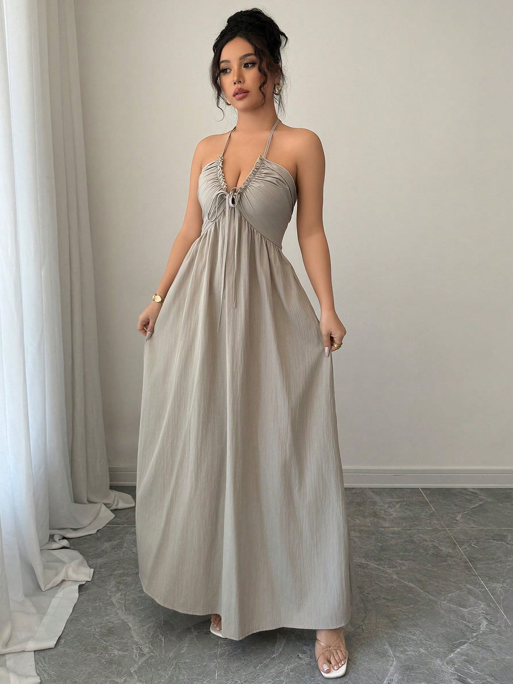 Rafferiza Women's Summer Sexy Beach Vacation Style Solid Color Halter Backless A-Line Dress Halter Dress - image 9