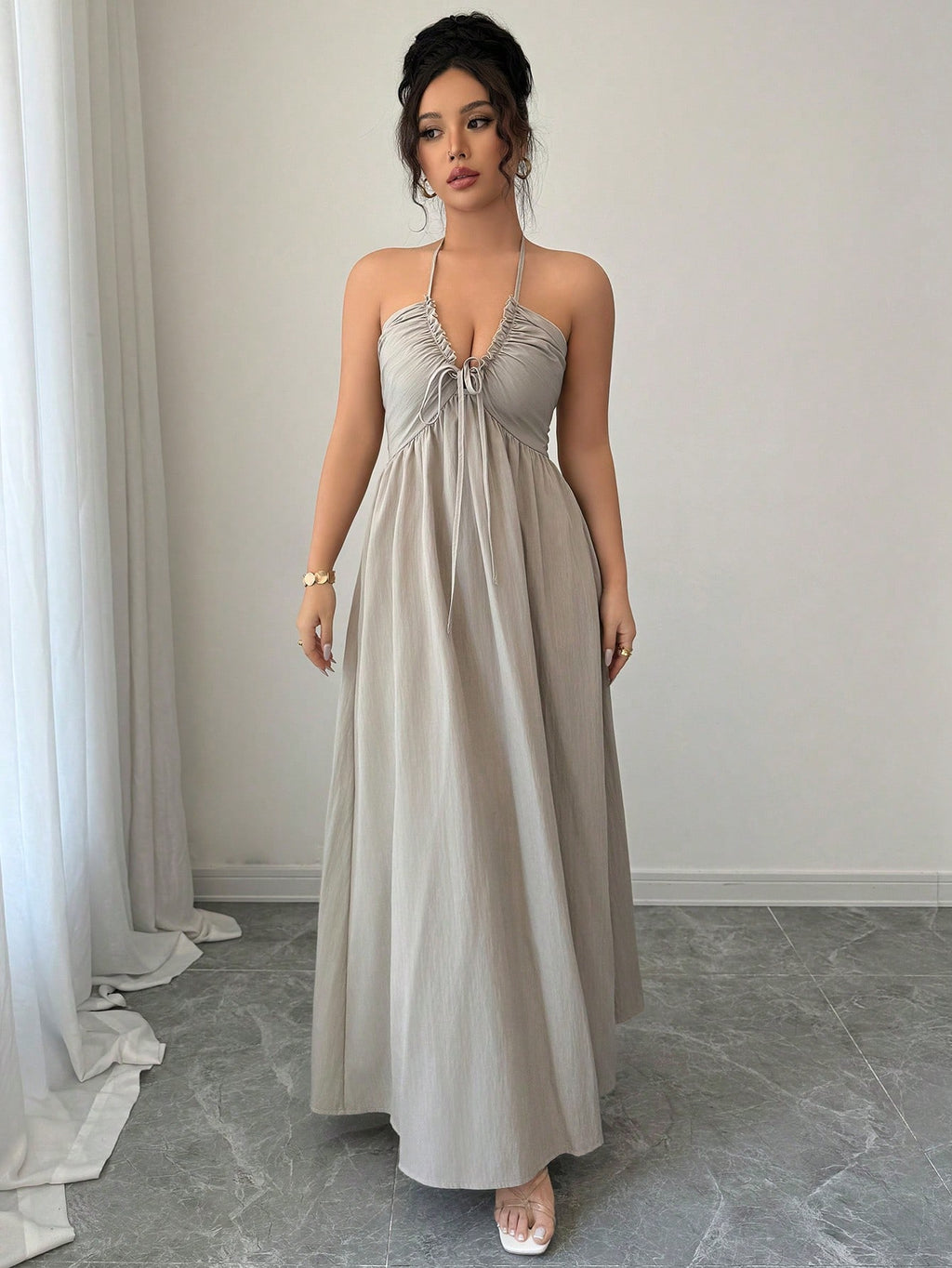 Rafferiza Women's Summer Sexy Beach Vacation Style Solid Color Halter Backless A-Line Dress Halter Dress - image 10