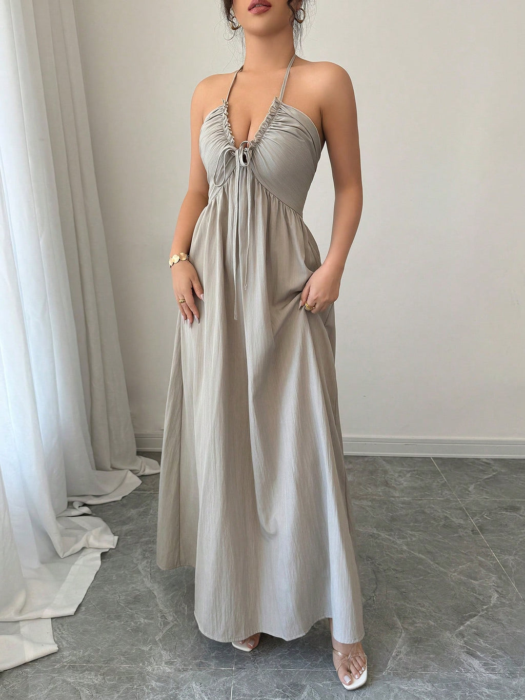 Rafferiza Women's Summer Sexy Beach Vacation Style Solid Color Halter Backless A-Line Dress Halter Dress - image 17