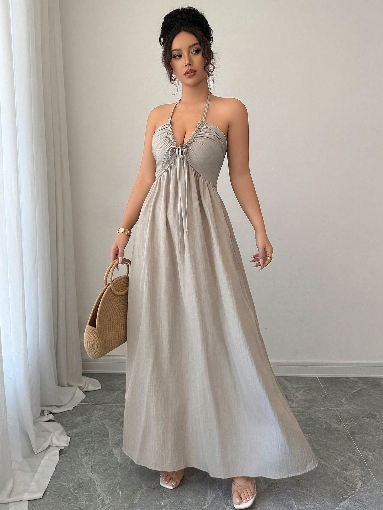 Rafferiza Women's Summer Sexy Beach Vacation Style Solid Color Halter Backless A-Line Dress Halter Dress - image 18