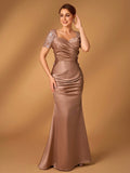 Serin Maroon Spring Elegant Dinner Evening Formal Mother Of The Bride Gowns,Luxurious Embroidered Lace