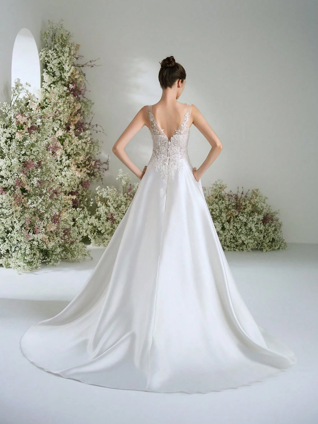 WEdding Dresses White Deep V-Neck Satin Gorgeous Formal Evening Prom Romantic Wedding Guest Gown ,Elegant - image 2