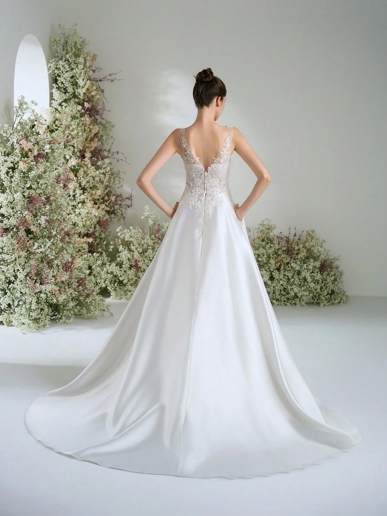 WEdding Dresses White Deep V-Neck Satin Gorgeous Formal Evening Prom Romantic Wedding Guest Gown ,Elegant - image 2